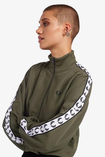 Green Fred Perry Cropped Taped Track Women's Jackets | PH 1904EBCX